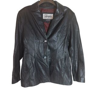 Pelle Studio Wilson’s Black Leather Jacket Sz Large Buttons Lined Biker Goth Vtg